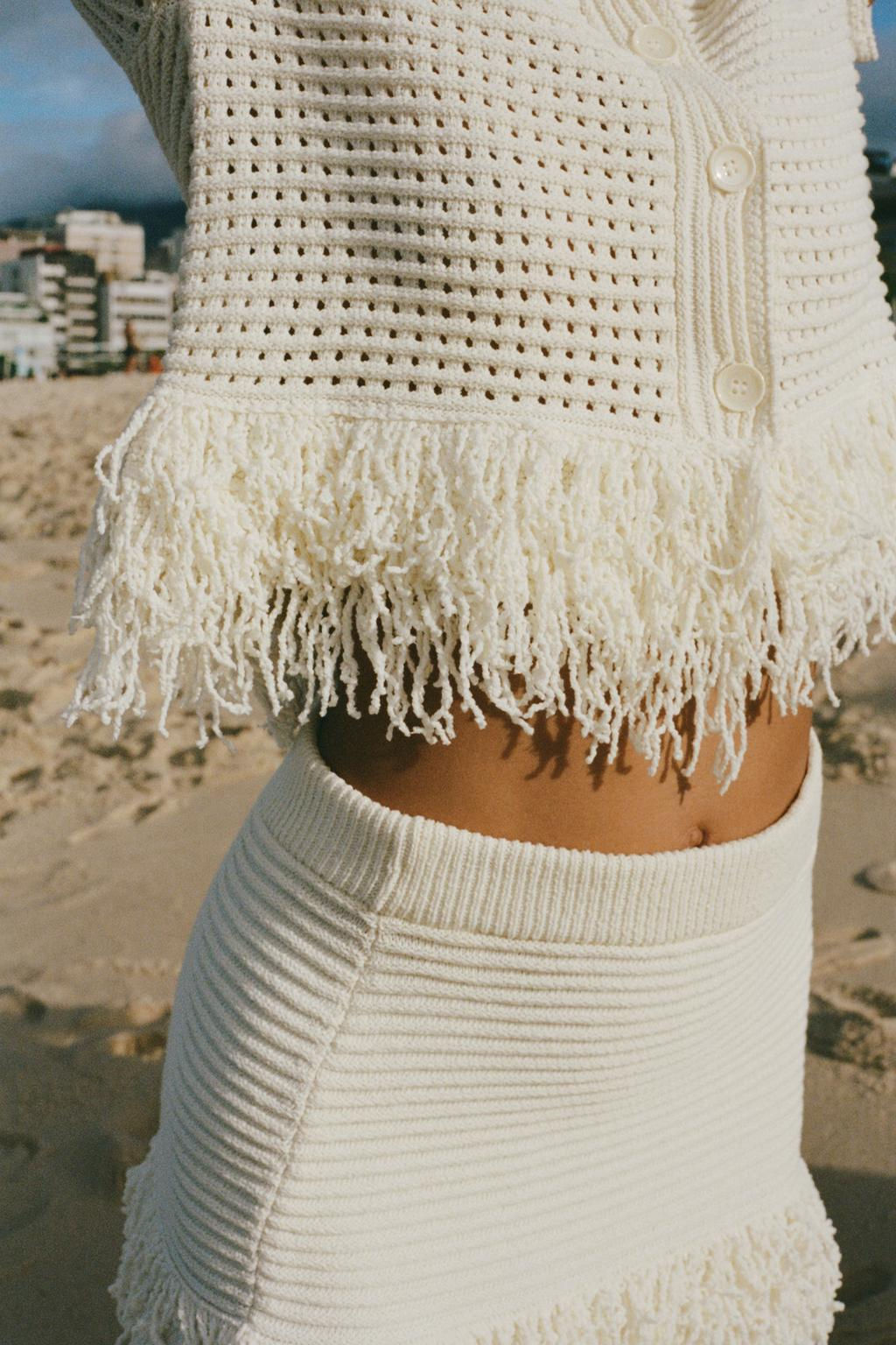 FRINGED CHECK KNIT JACKET - Zara фото 3