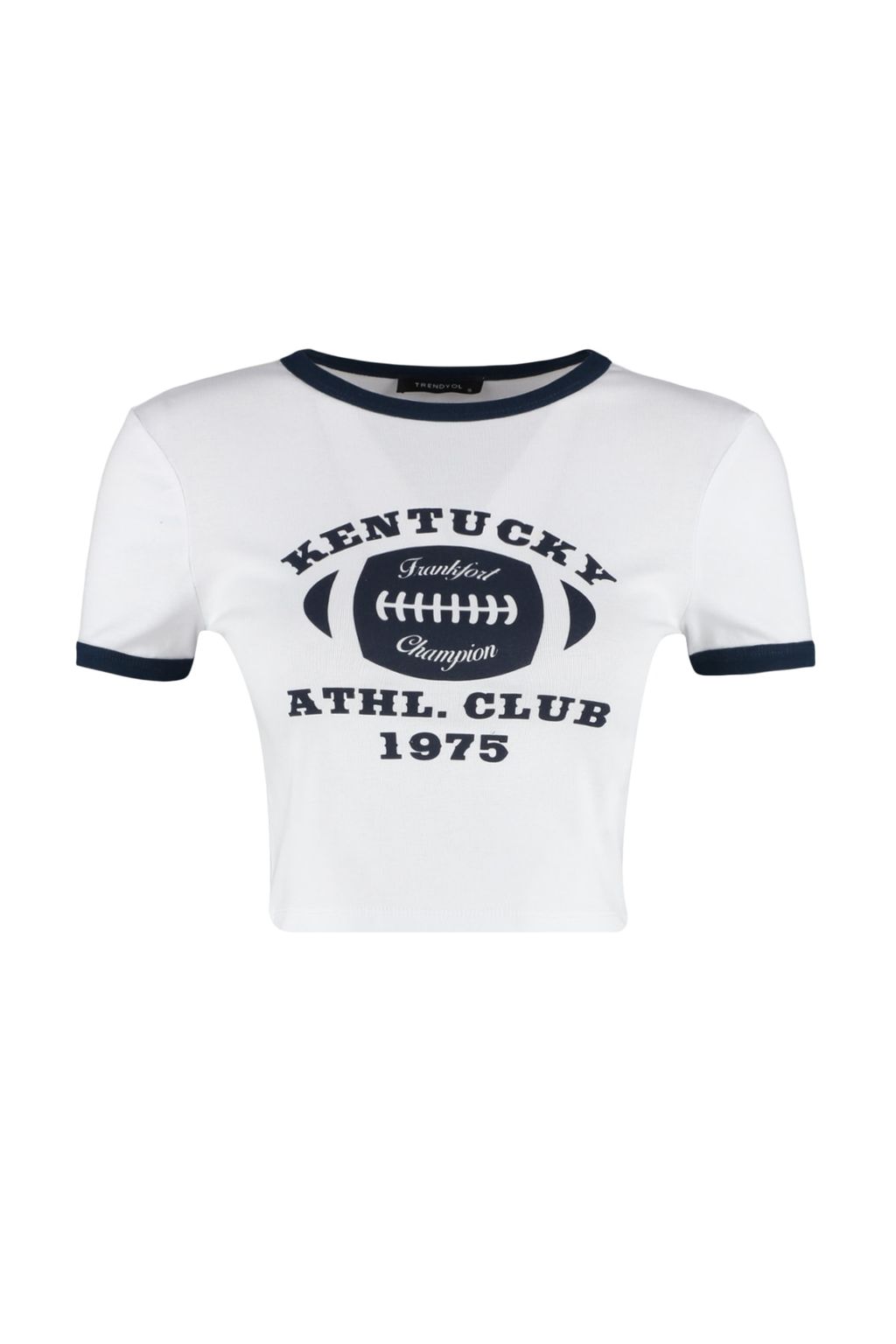 Beyaz %100 Pamuk Slogan Bask?l? Fitted/Vucuda Oturan Crop Bisiklet Yaka Orme T-Shirt TWOSS23TS00100