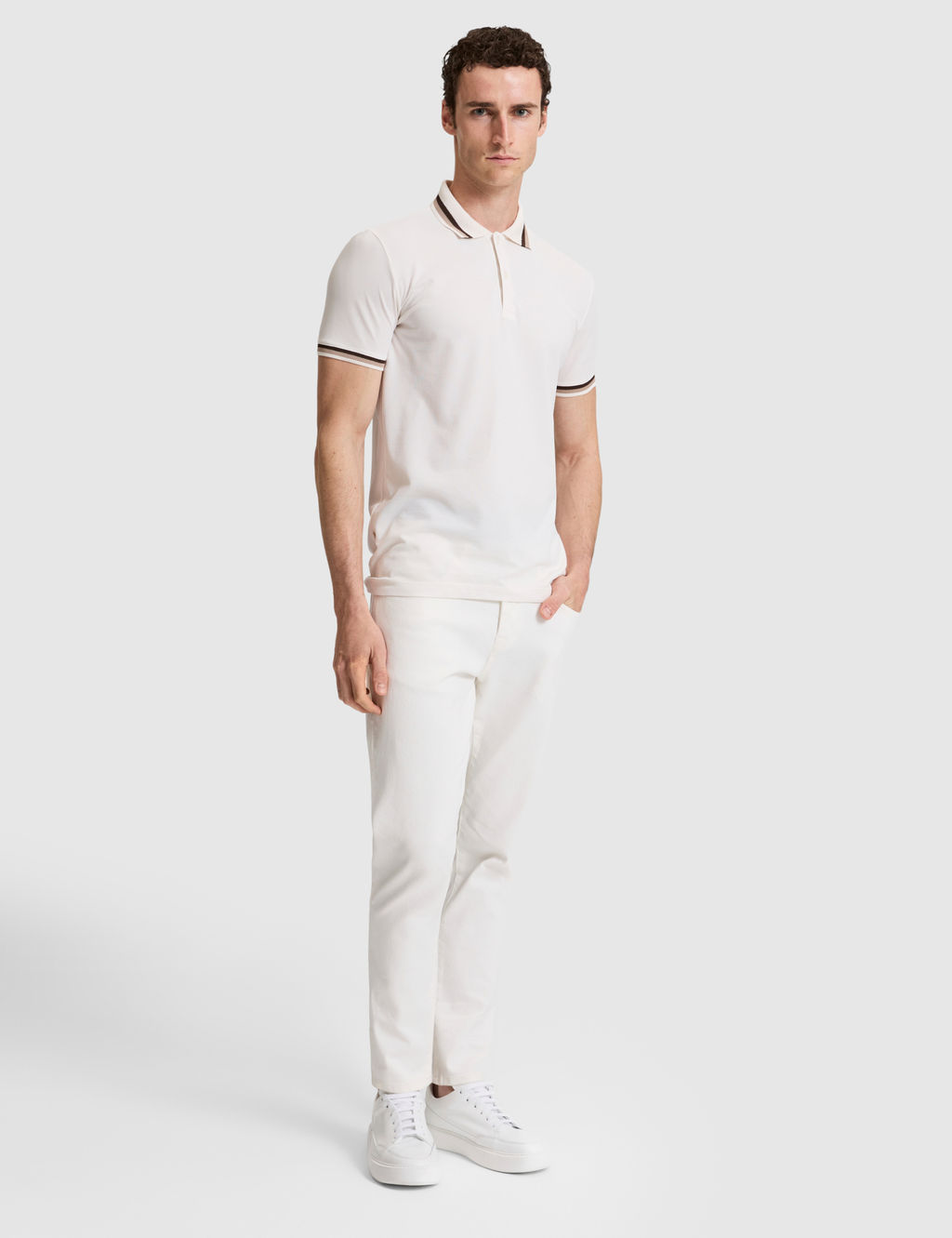 Ekru Slim Fit D__meli Polo Yaka Ti__rt