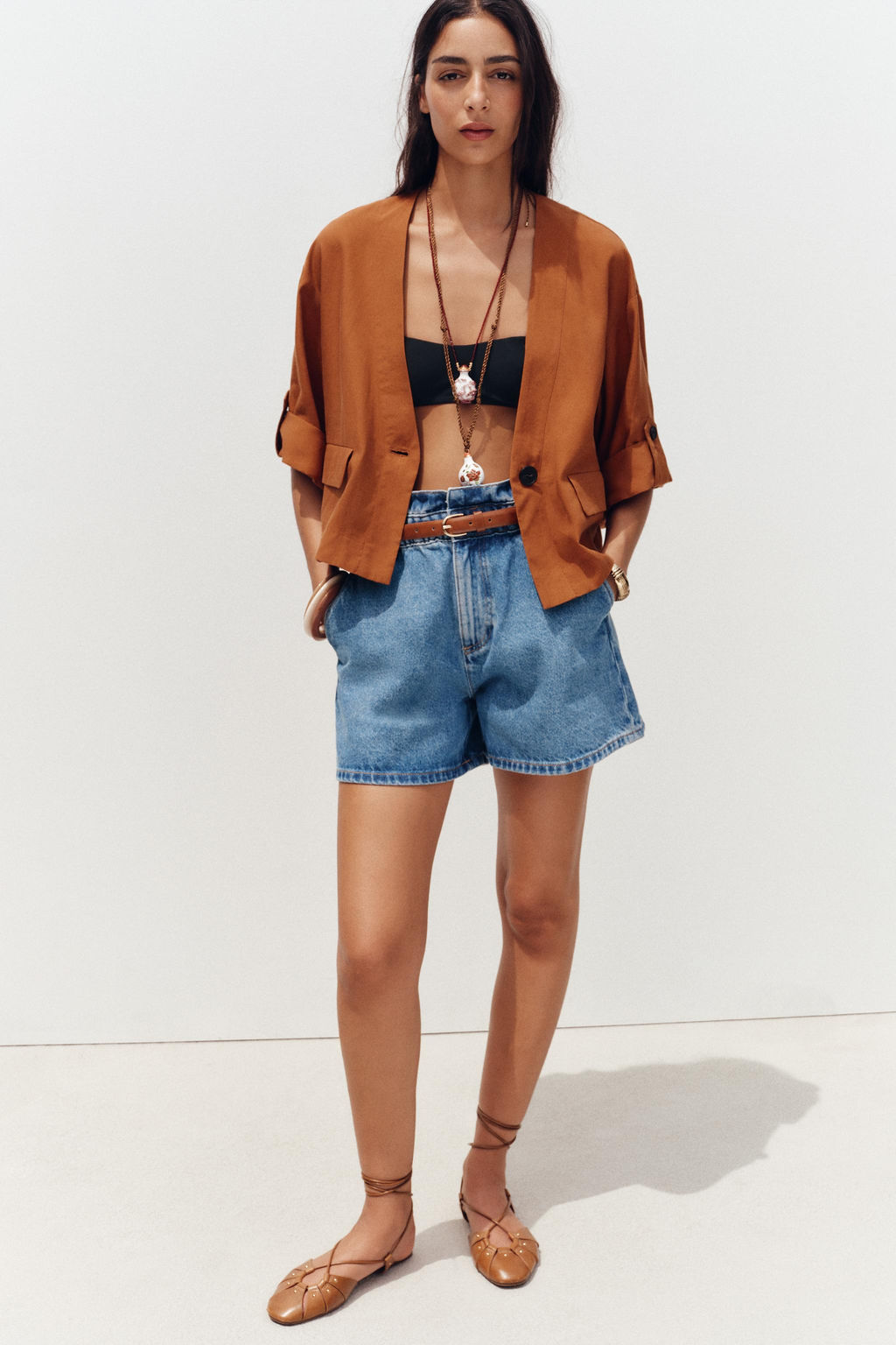 HIGH-WAIST Z1975 PAPERBAG DENIM BERMUDA SHORTS - Zara фото 19