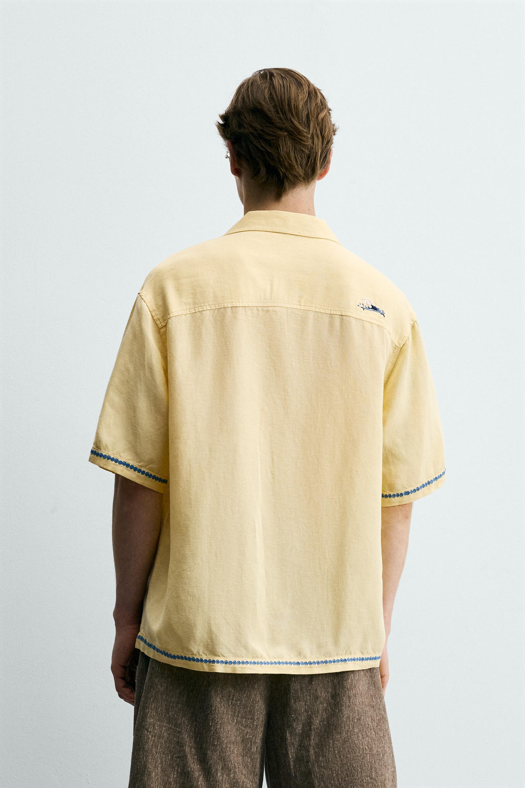 CAMISA VISCOSA - LINO BORDADOS CONTRASTE / Amarillo pastel - Zara фото 3