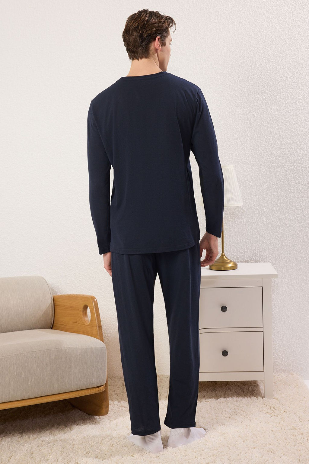 TRENDYOL MAN Lacivert Regular Fit Deve Bask?l? Orme Pijama Tak?m? TMNAW25PT00013 - Trendyolmilla фото 4