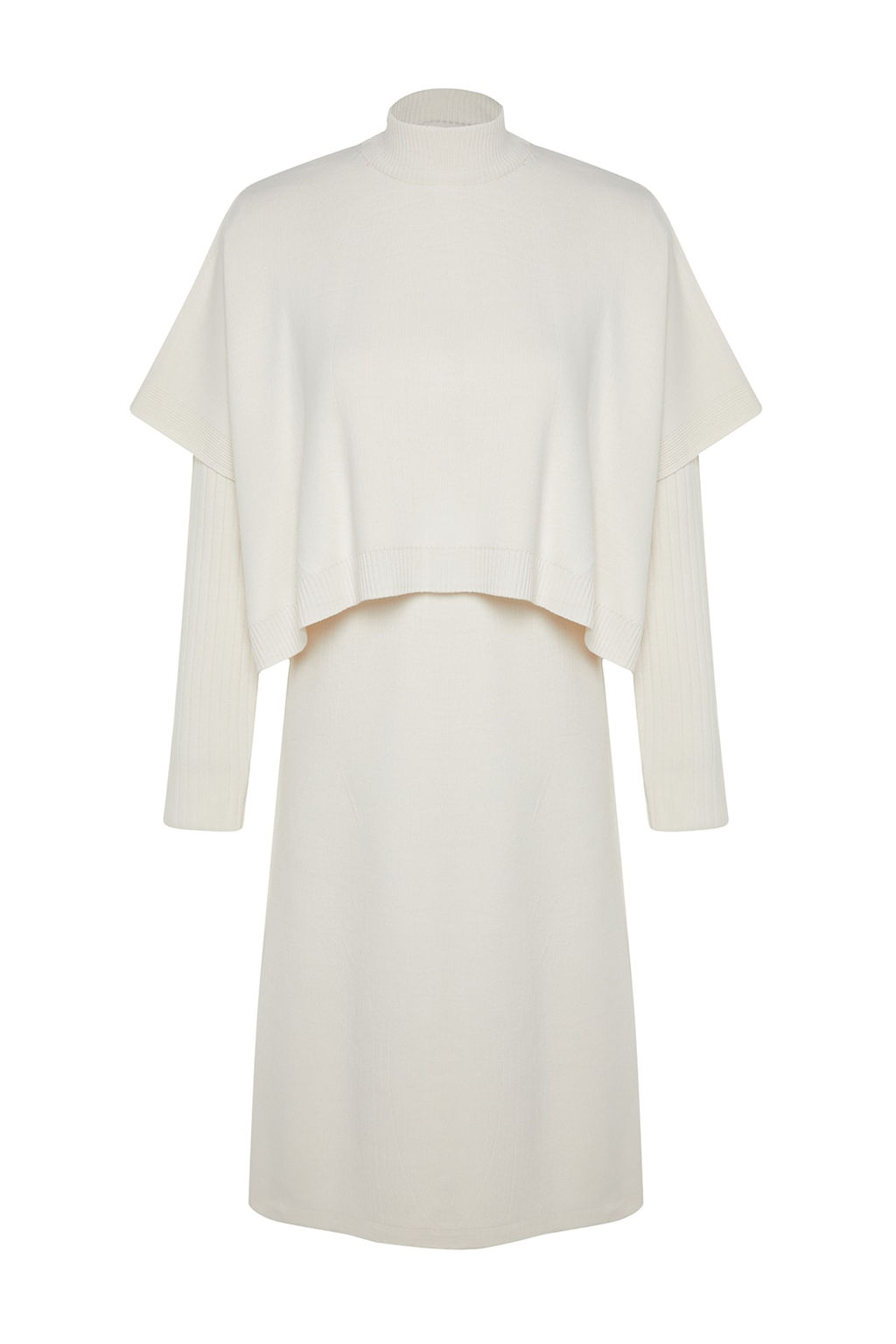 Ekru Midi Triko Super Genis Kal?p Suveterli Elbise TWOAW24EL00012