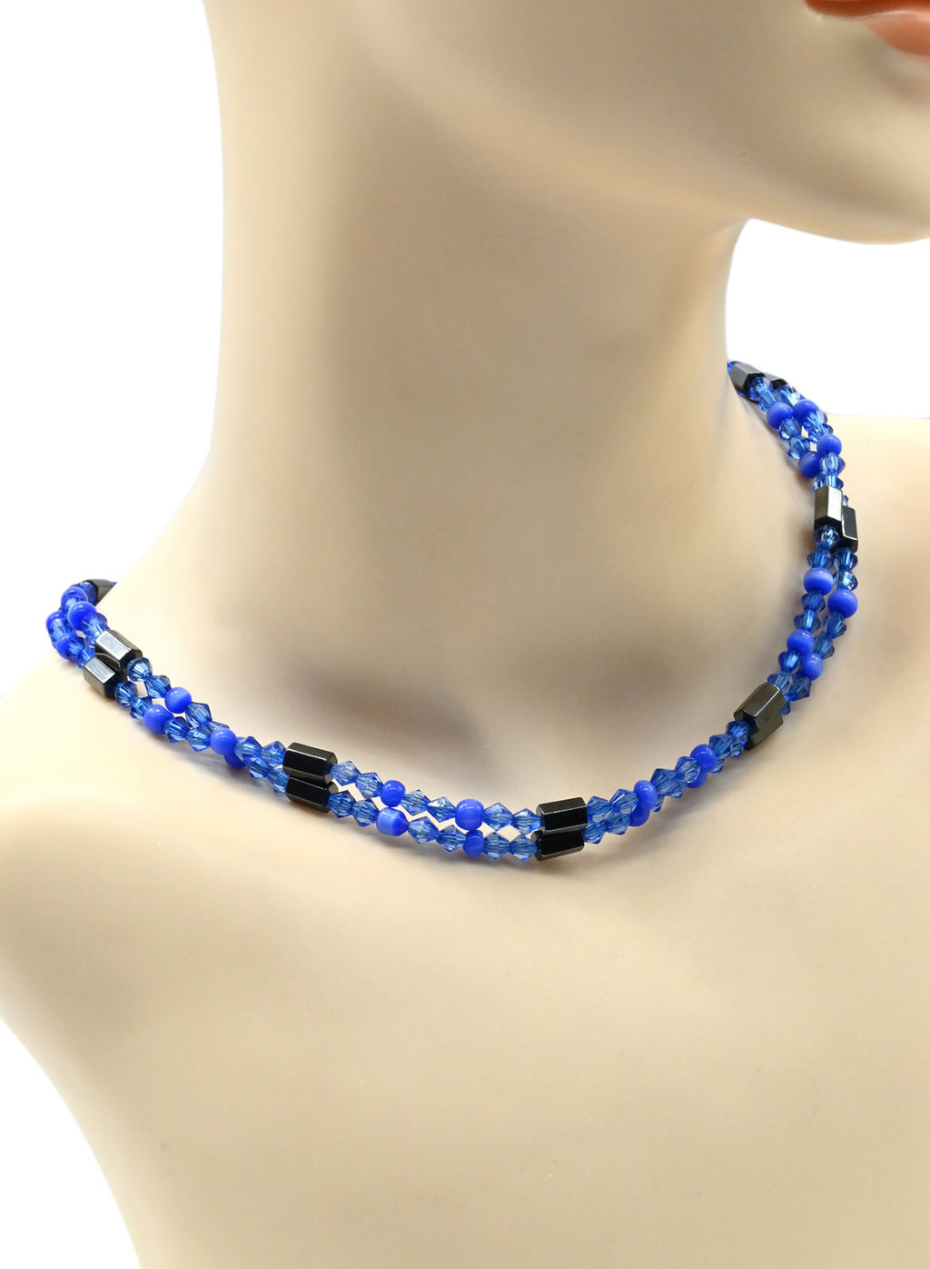 Бусы-браслет магнитные с гематитом 6*8мм, цв.синий, 87см Радуга камня  фото 2