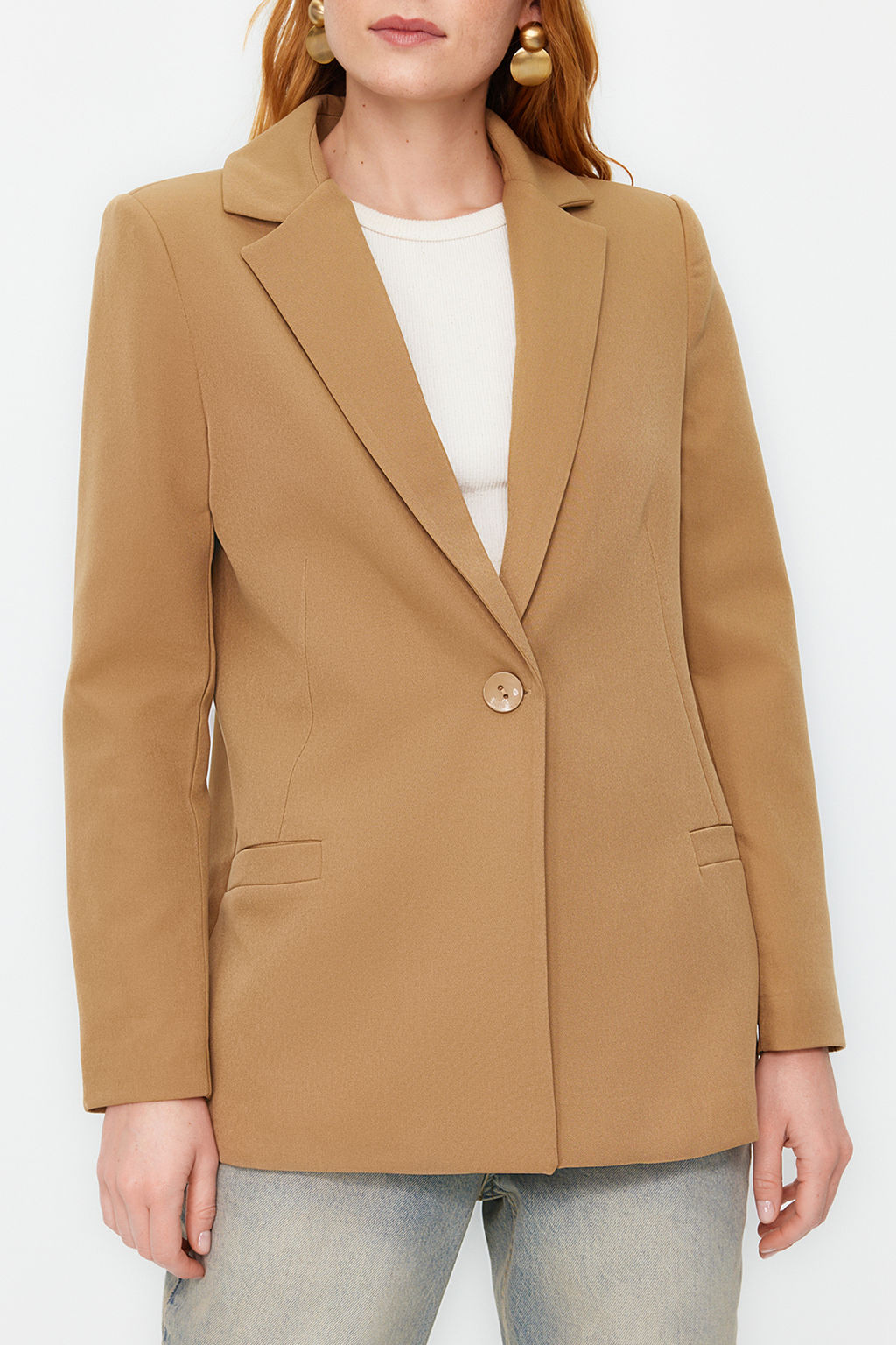 Koyu Bej Regular Astar Detayl? Dokuma Blazer Ceket TWOAW20CE0316