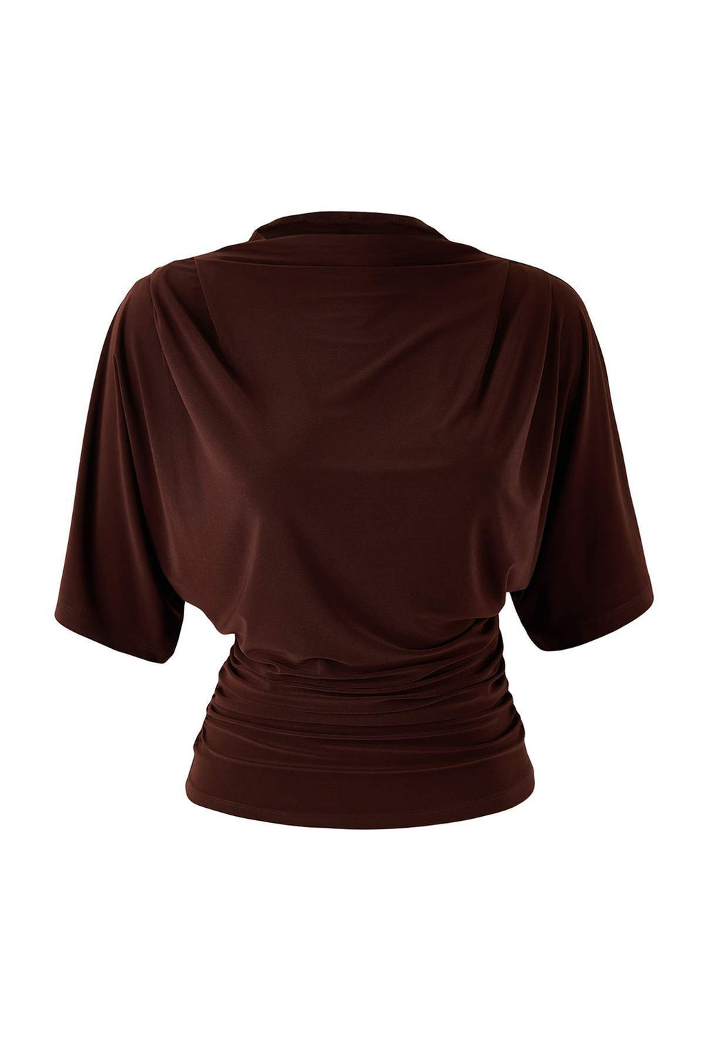 Kahverengi Fitted/Vucuda Oturan Kay?k Yaka Yarasa Kol K?sa Kollu Esnek Orme Bluz TWOSS26BZ00020