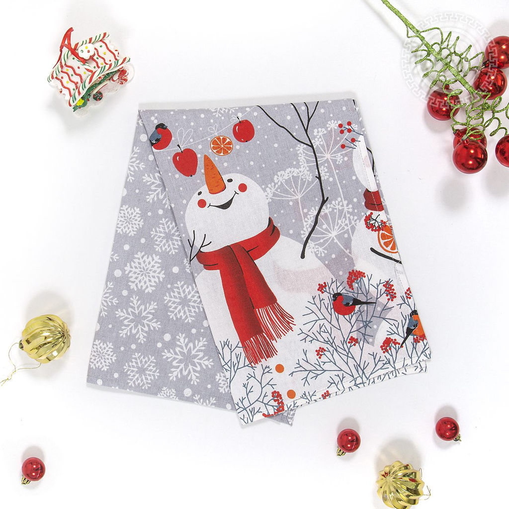 Полотенце кухонное из рогожки Снеговики 50х70/1 шт. - 50*70 Полотенца из рогожки - Арт дизайн фото 3