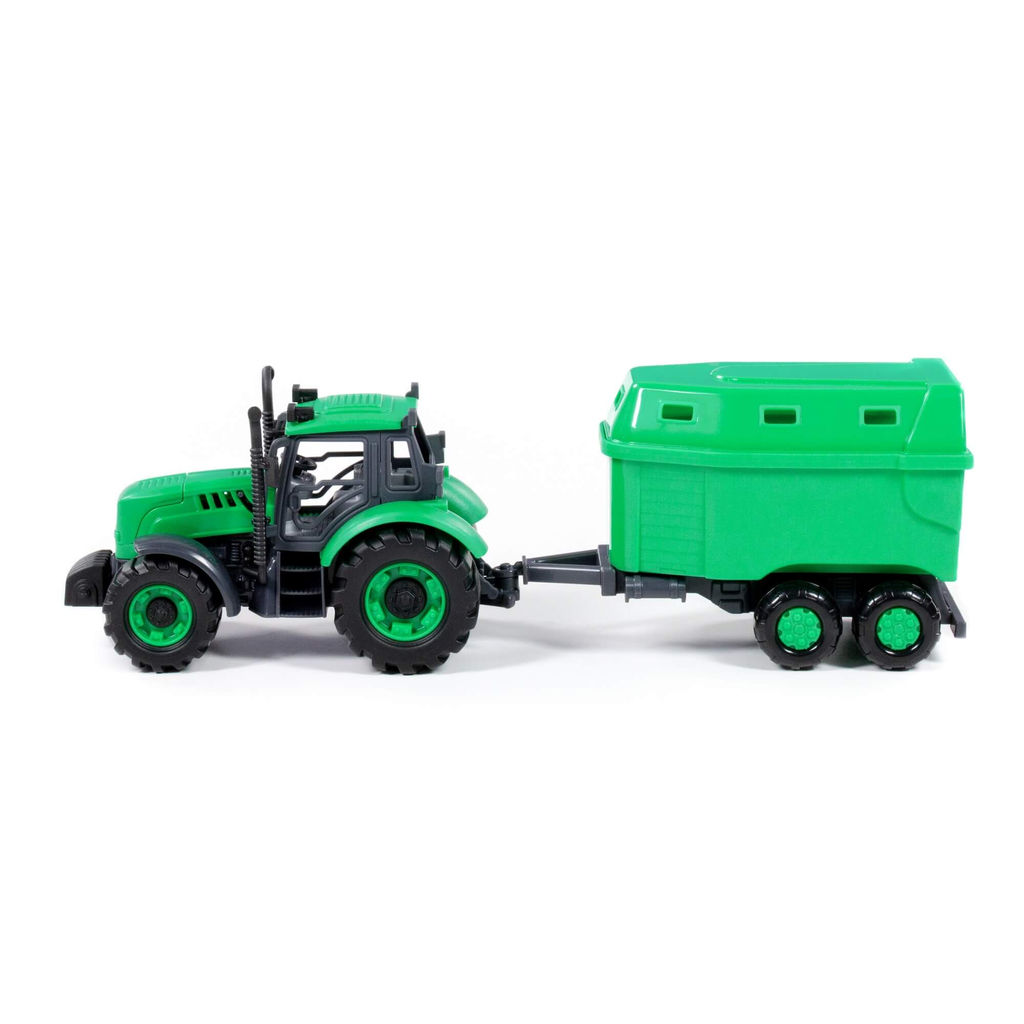 Трактор Прогресс с прицепом для перевозки животных инерционный (зелёный) (в лотке) - Полесье фото 3