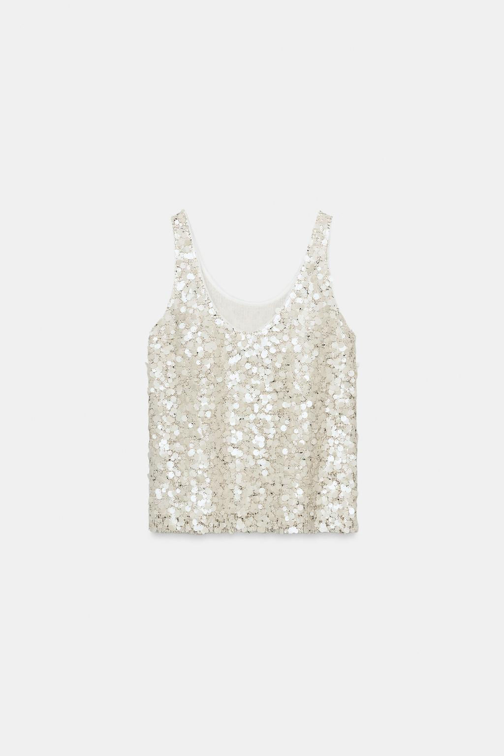 TOP TIRANTES LENTEJUELAS / Beige claro - Zara фото 13