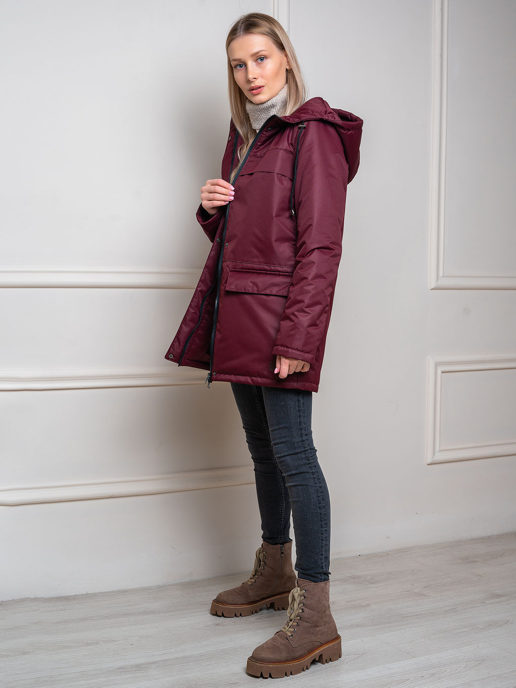 Женская парка на флисе "Соло" бордо