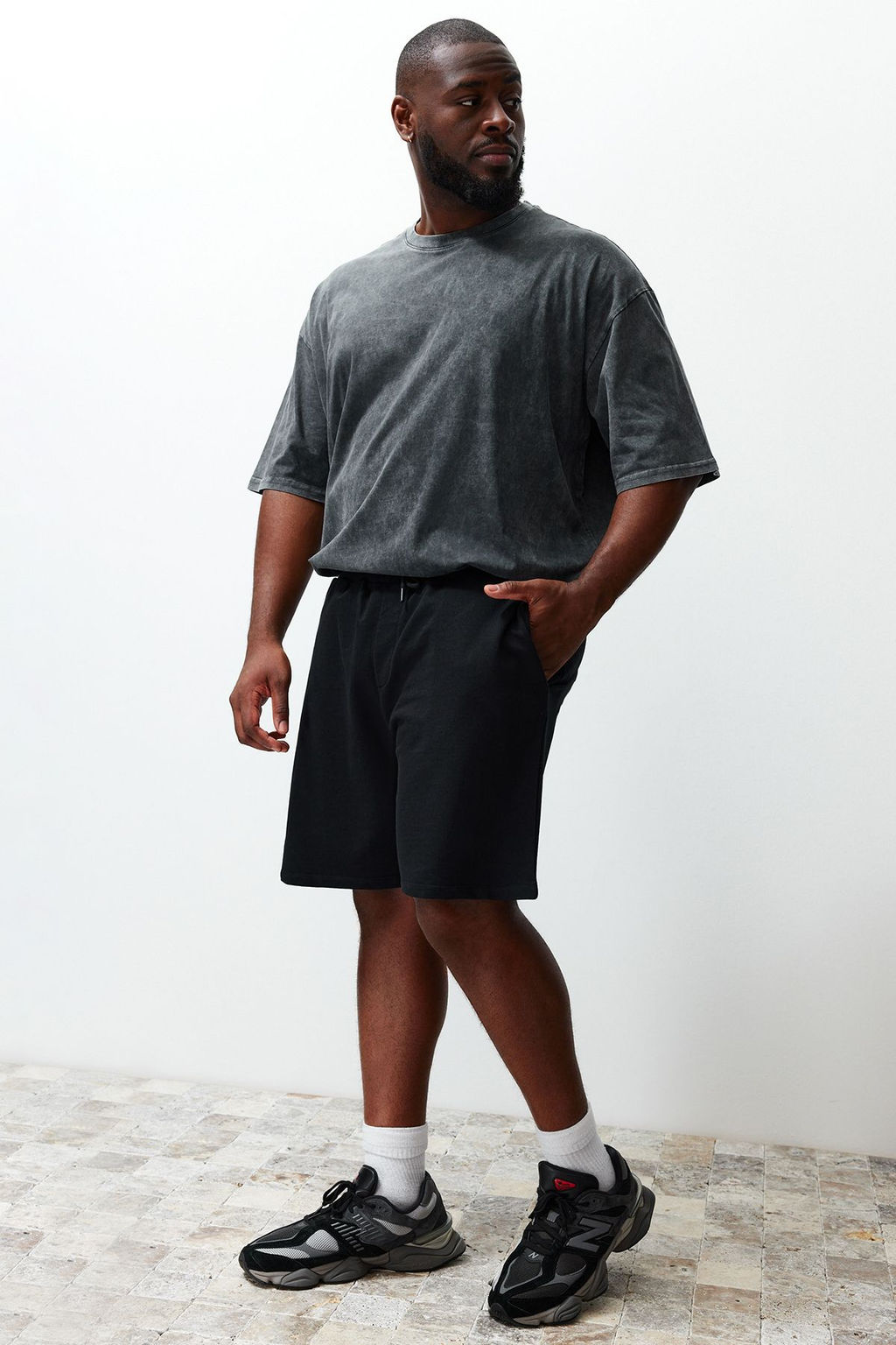 Buyuk Beden Siyah Regular/Normal Kesim Rahat %100 Pamuklu Basic Sort TMNSS24AP00001