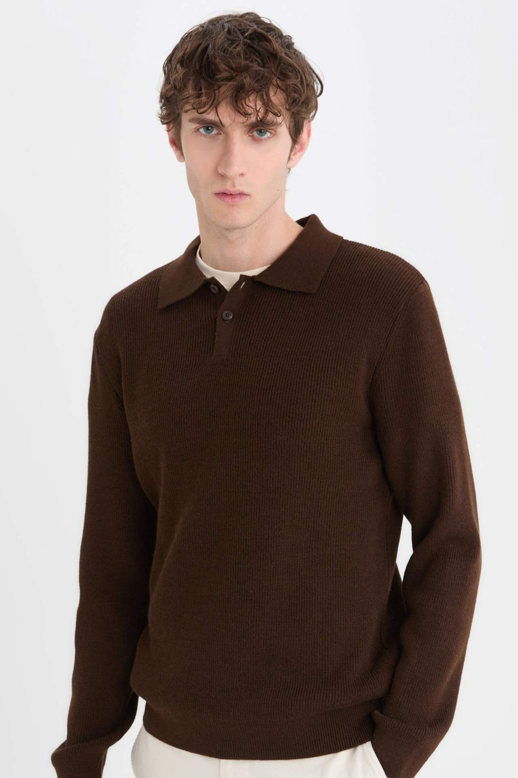 Haki Standart Fit Normal Kesim Polo Yaka Triko Kazak - Defacto фото 2