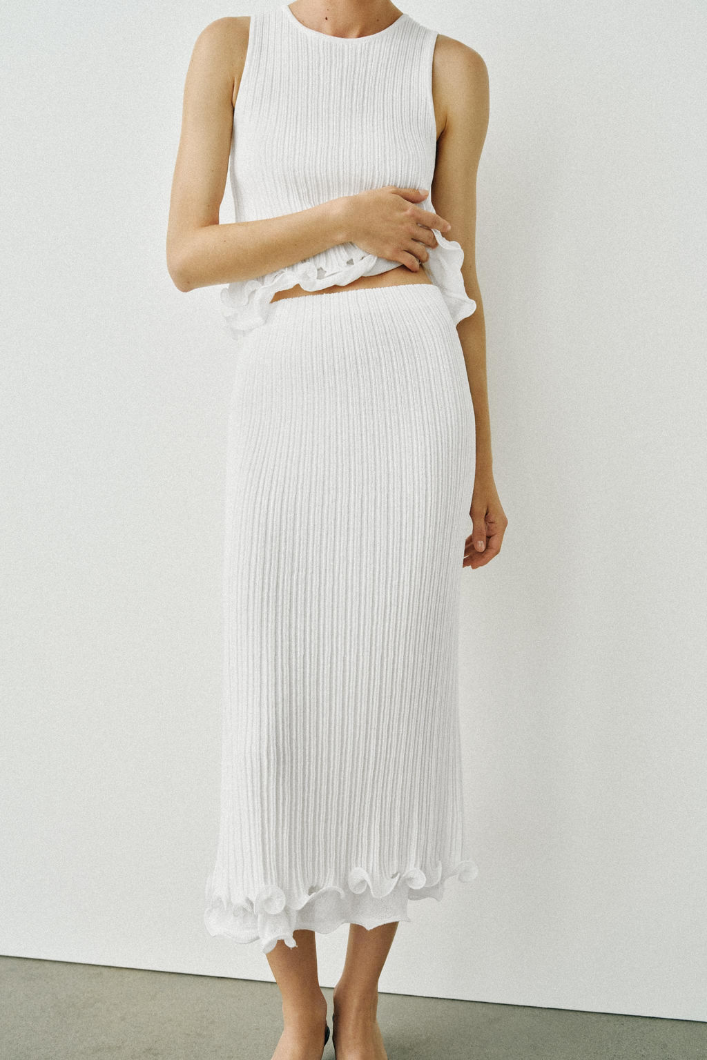 FALDA MIDI PUNTO DOBLE CAPA / Blanco - Zara фото 2