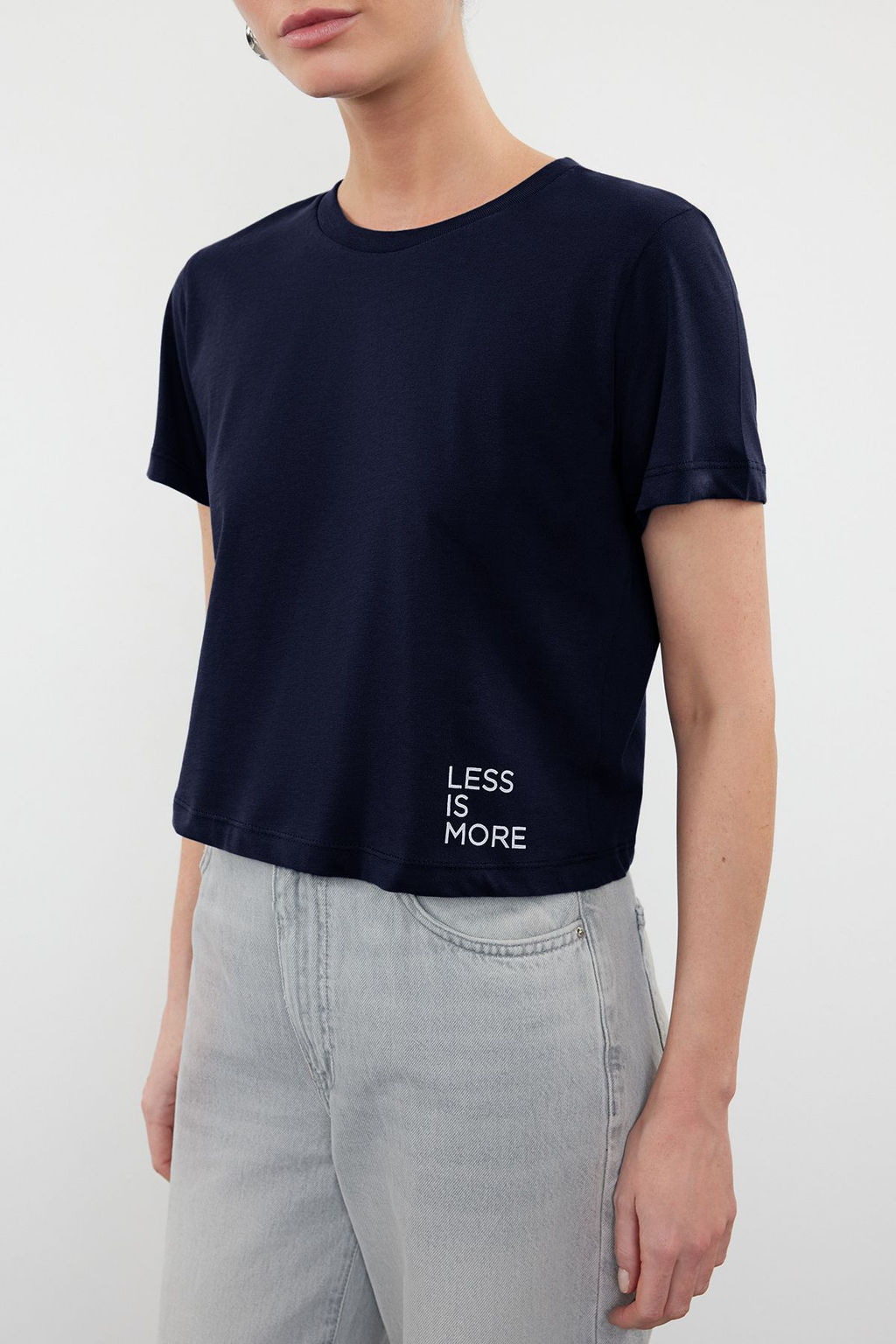 TRENDYOLMILLA Siyah %100 Pamuk Slogan Bask?l? Crop Bisiklet Yaka Orme T-Shirt TWOSS23TS00125  фото 14