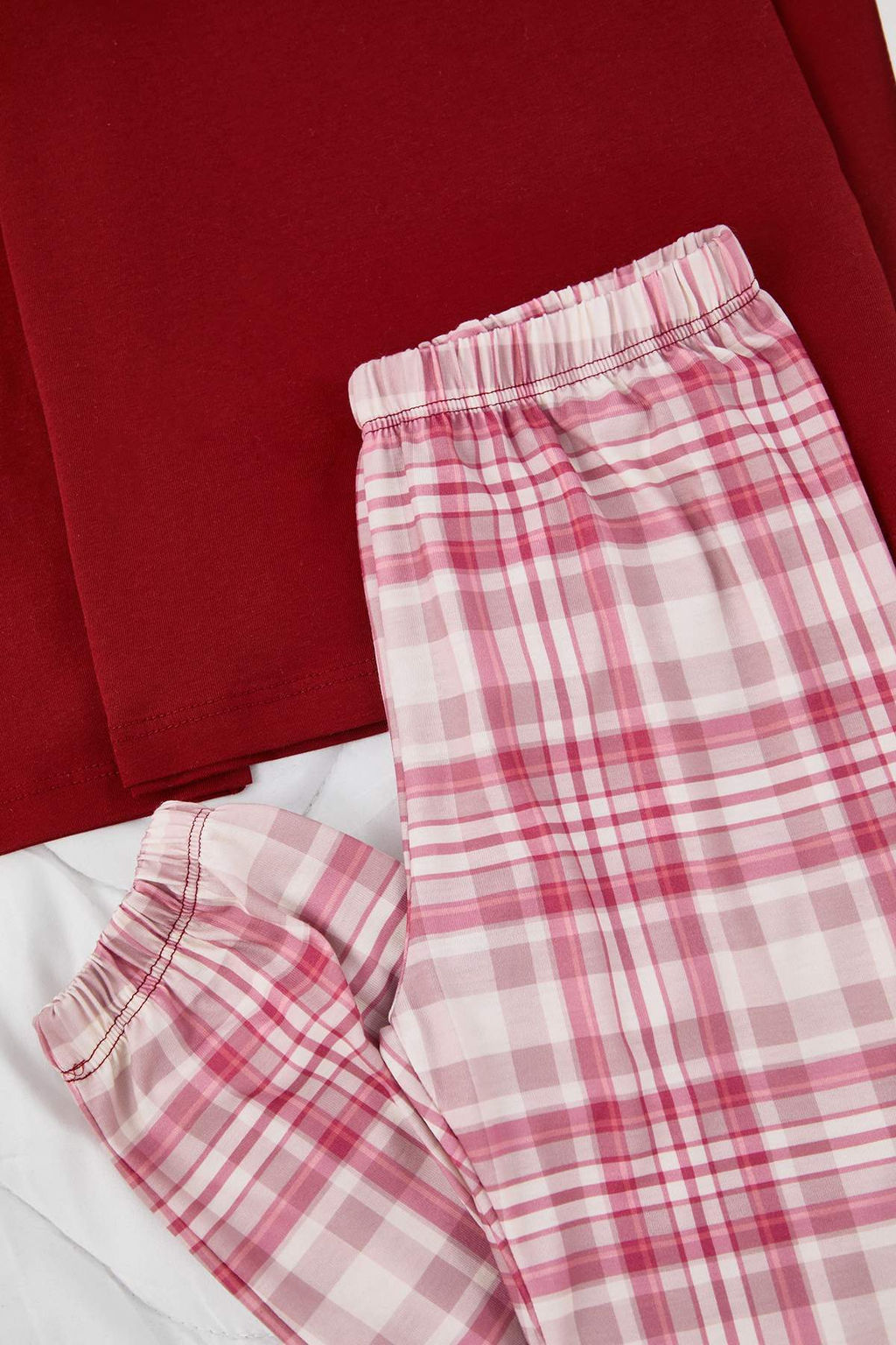 Bordo-Pembe K?z Cocuk Ekose/Kareli Orme Alt-Ust Pijama Tak?m? - Trendyolmilla фото 3