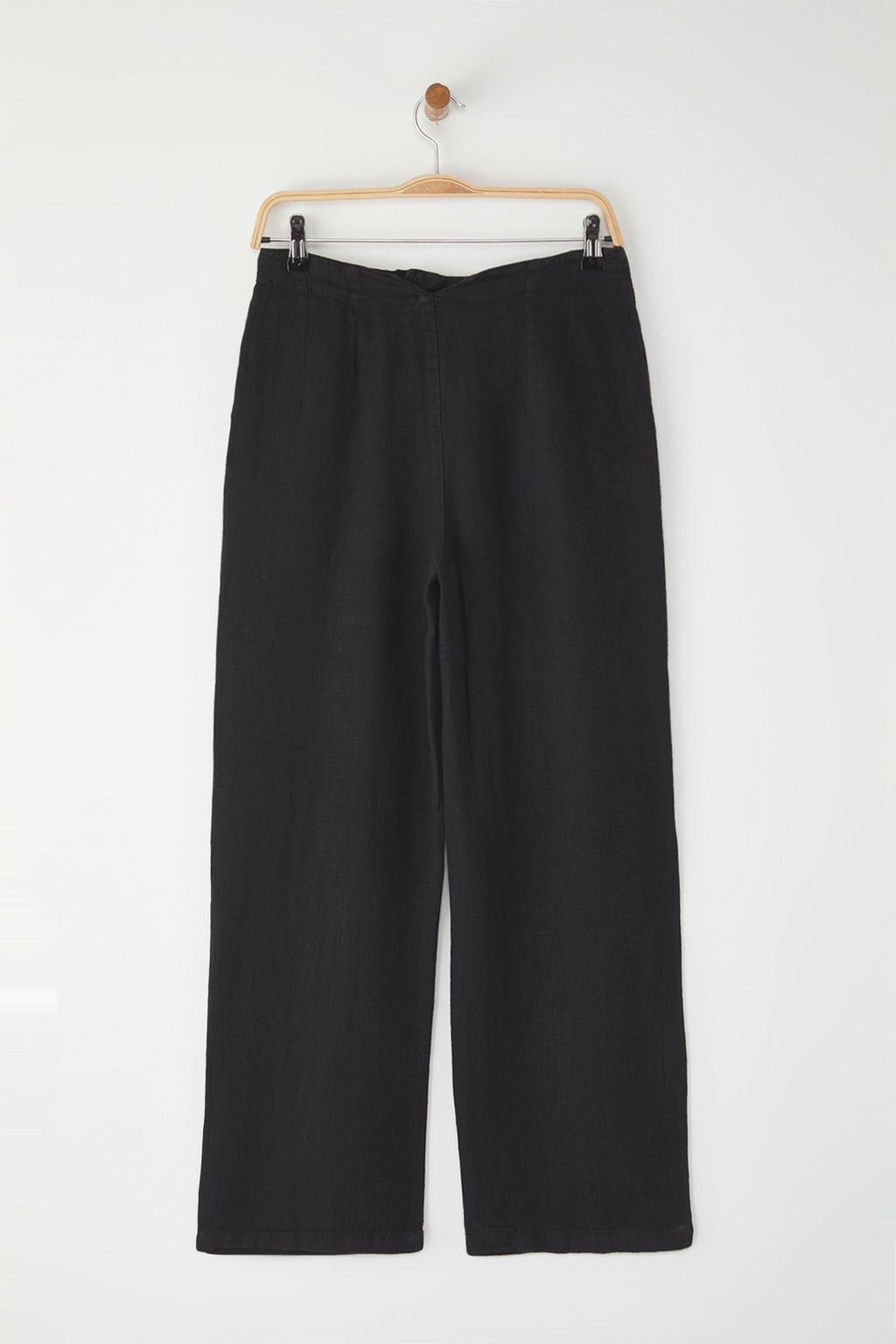 Siyah %100 Keten Y_ksek Bel Cep Detayl_ Straight Pantolon TWOSS26PL00049 - Trendyolmilla фото 6