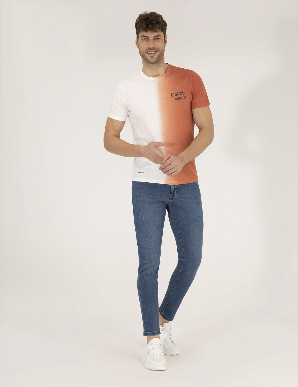 Kahverengi Slim Fit Degrade Ge_i_li Bisiklet Yaka Ti__rt - Pierre cardin фото 4