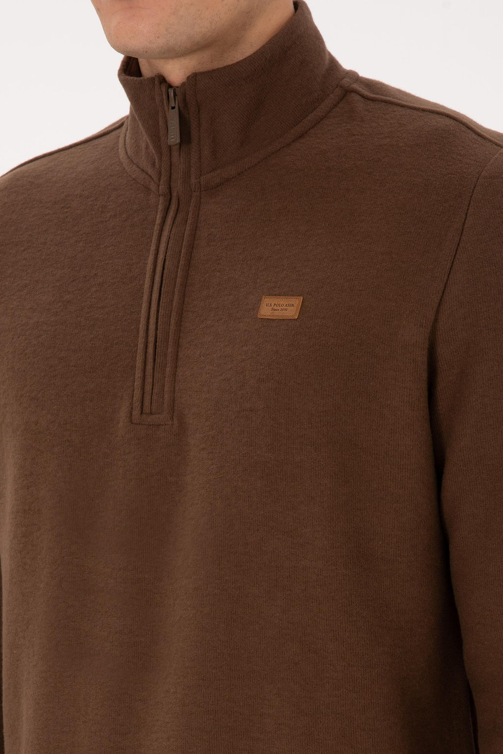 Erkek Regular Fit Yar_m Fermuarl_ Kahverengi Basic Sweatshirt - U.s. polo assn фото 7