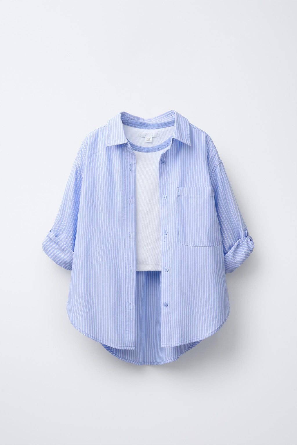STRIPED SHIRT WITH CONTRAST RIB NECK T-SHIRT PACK - Zara фото 7