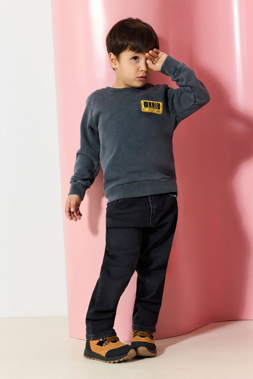 Antrasit Erkek Cocuk Bask?l? Orme Mini Me Sweatshirt TKDAW25SW00062