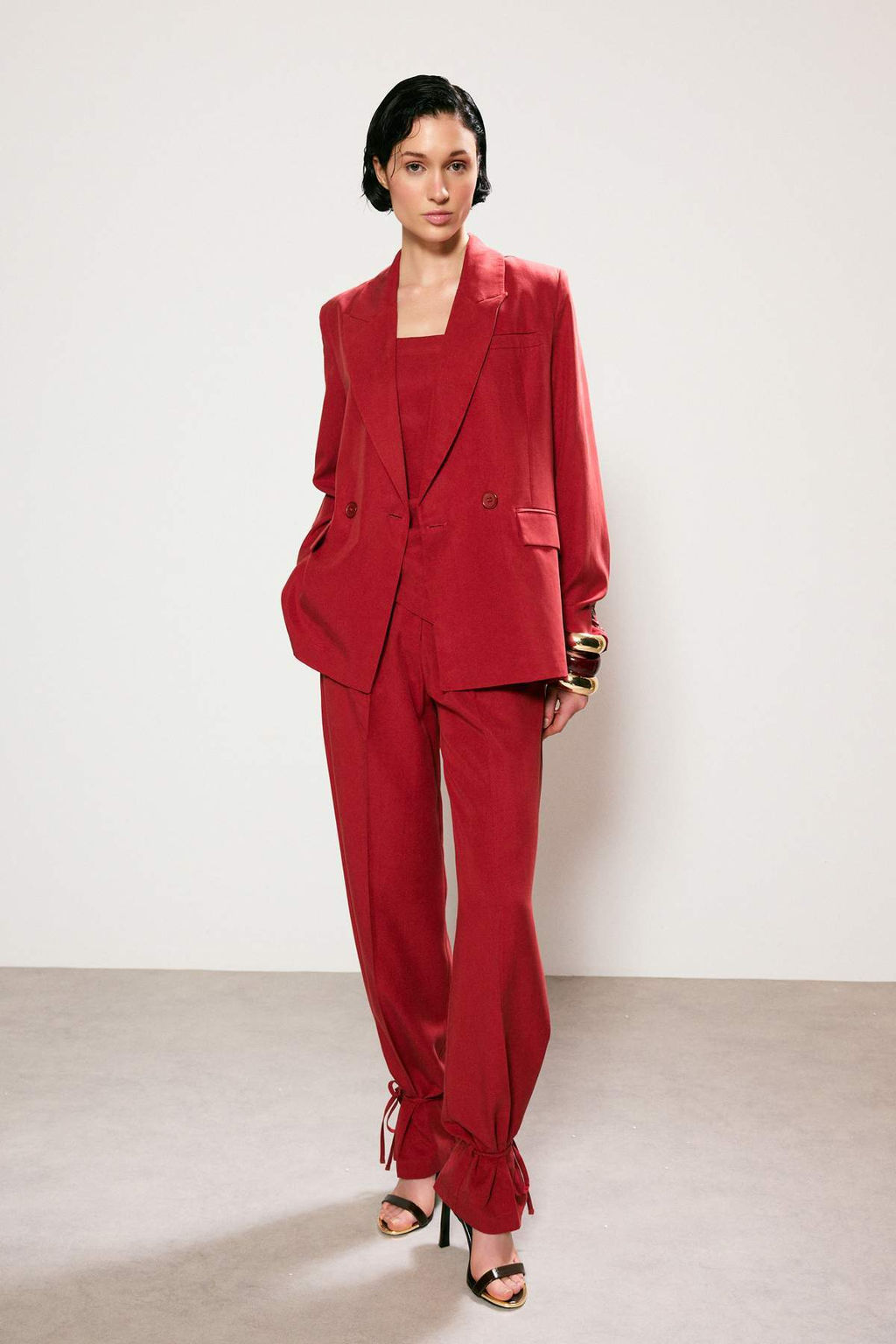 Trendyol Studio K?rm?z? Keten Gorunumlu Astarl? Dokuma Blazer Ceket TWOSS26BC00043 - Trendyolmilla фото 4