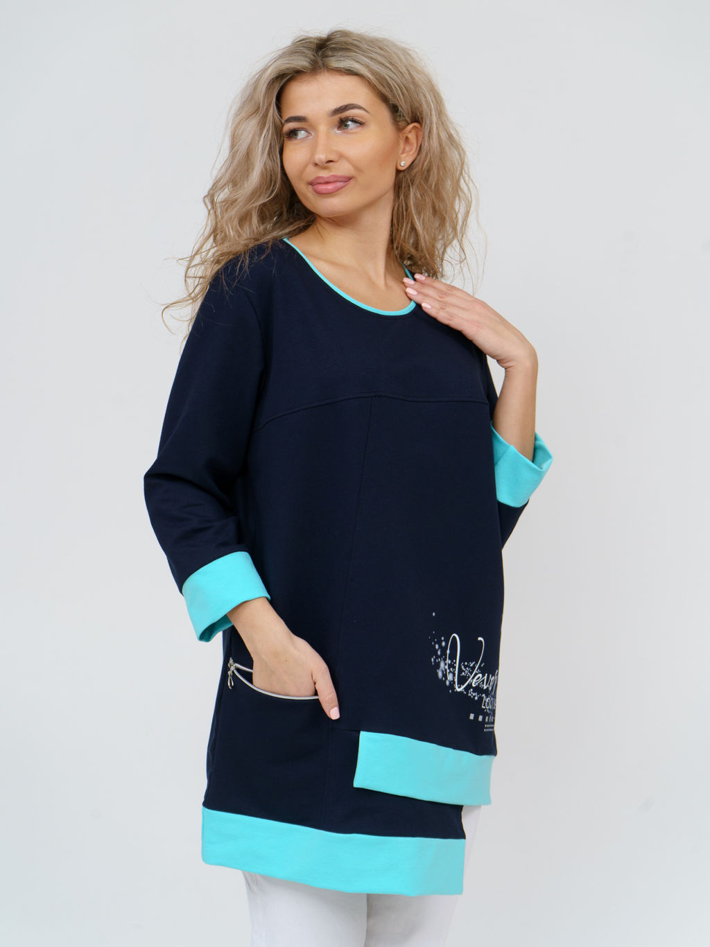 853 Туника "т.синий/бирюза"
