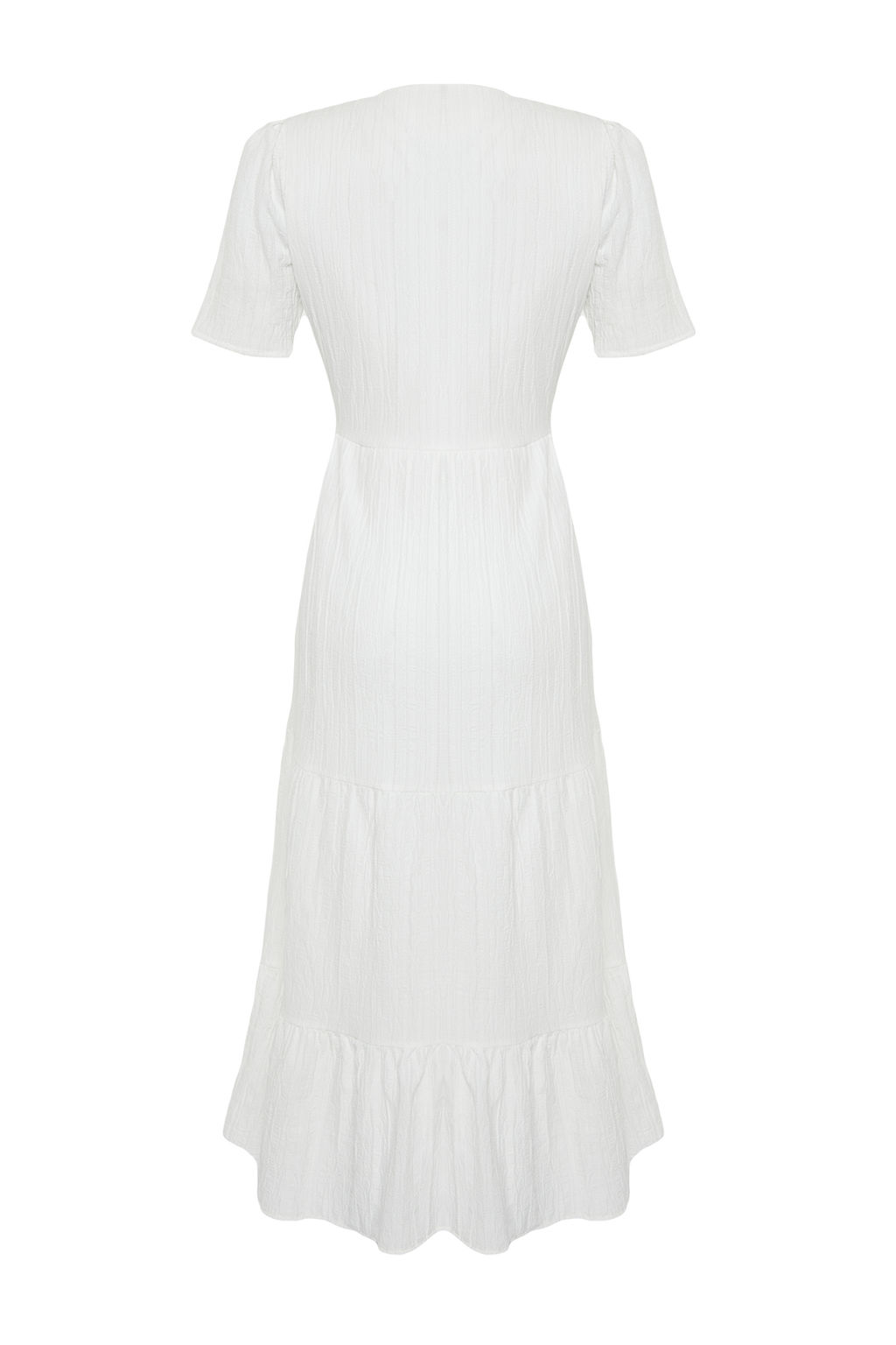 TRENDYOLMILLA Ekru Etegi Belden Ac?lan Kruvaze Yaka Astarl? Maxi Dokuma Elbise TWOSS24EL00693  фото 7