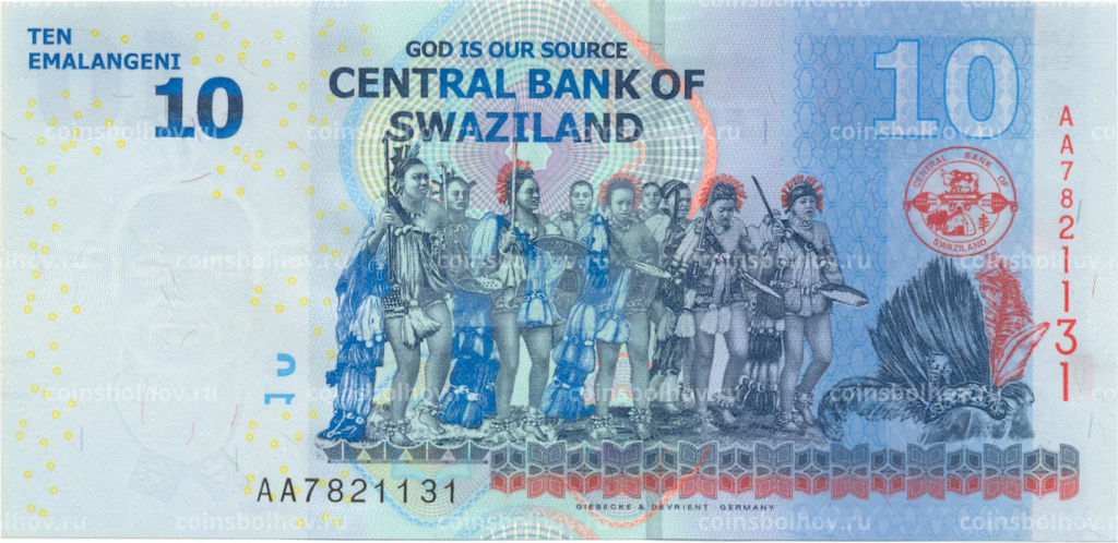 Банкнота 10 эмалангени 2010 года Свазиленд