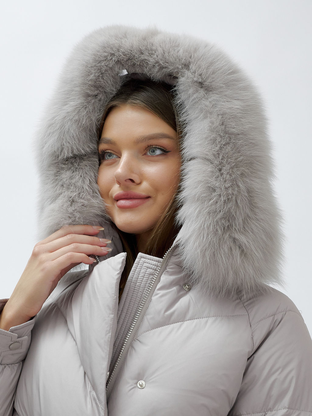 Полупальто женское зимние с мехом песец люкс класса серого цвета 6227Sr - Mtforce фото 9