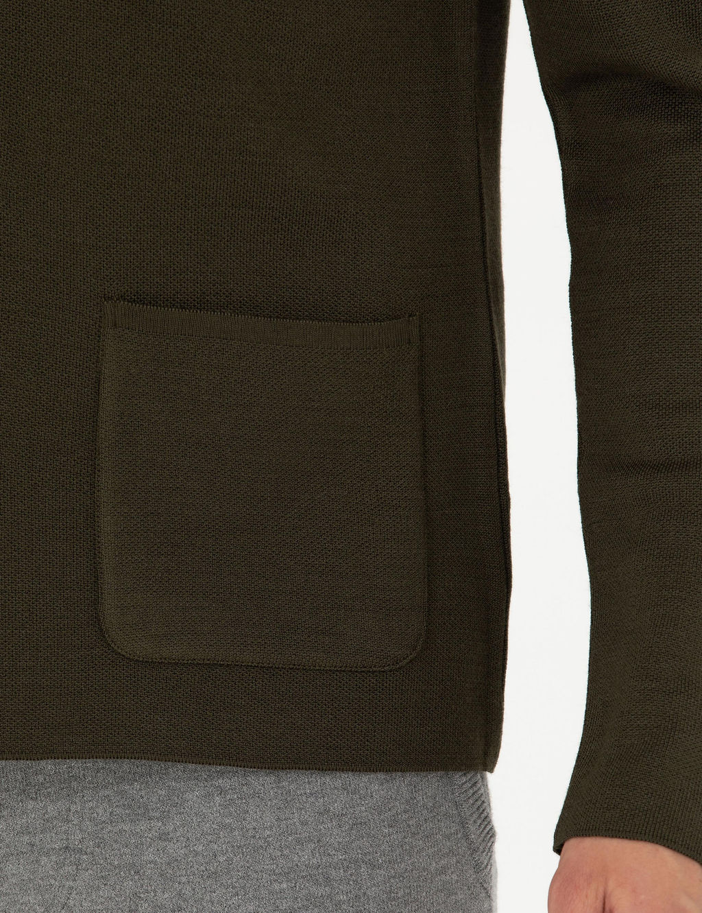 Трикотажный кардиган приталенного кроя цвета хаки с V-образным вырезом - Cacharel фото 7