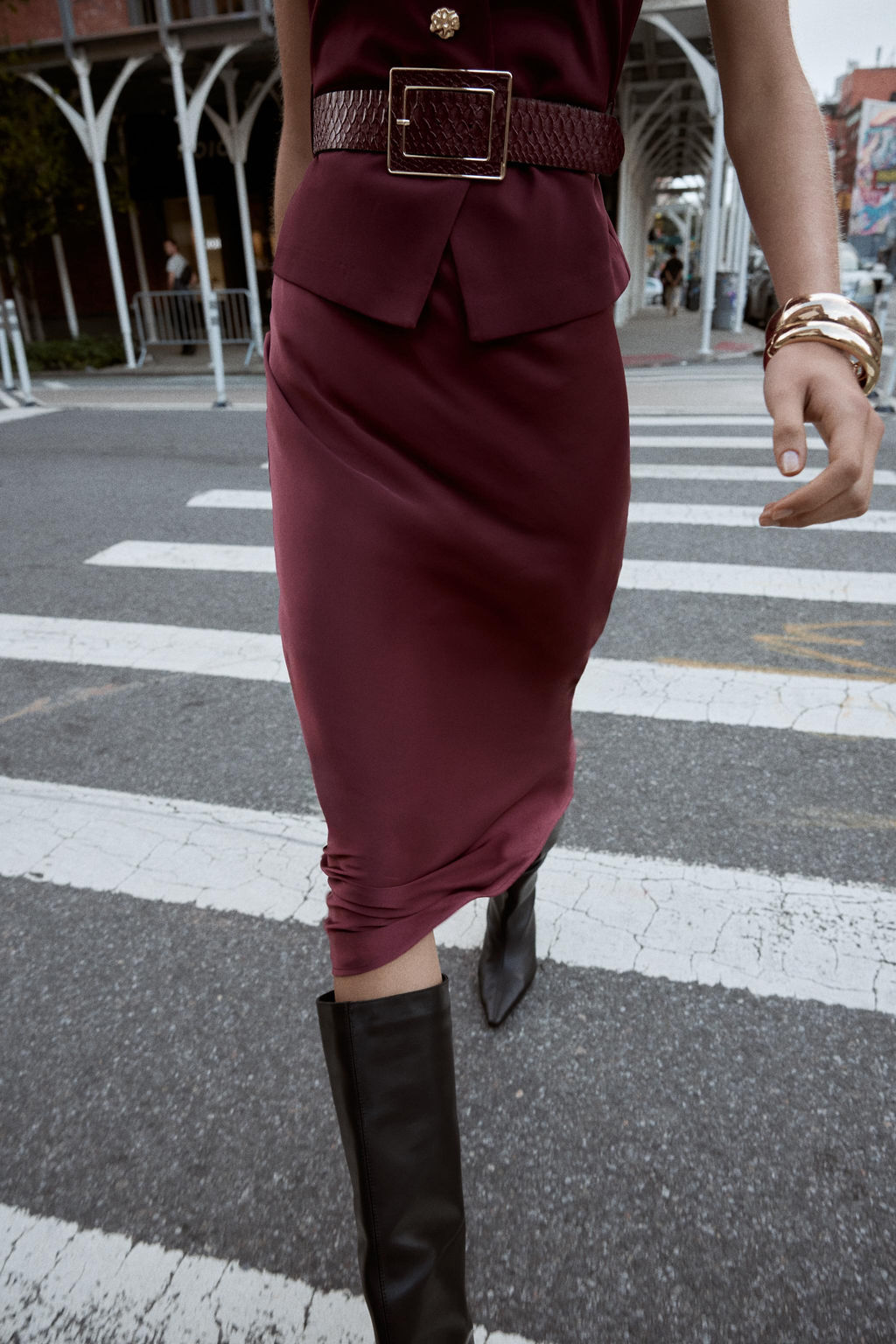 CONTRAST MIDI DRESS WITH WAISTCOAT AND BELT - Zara фото 3
