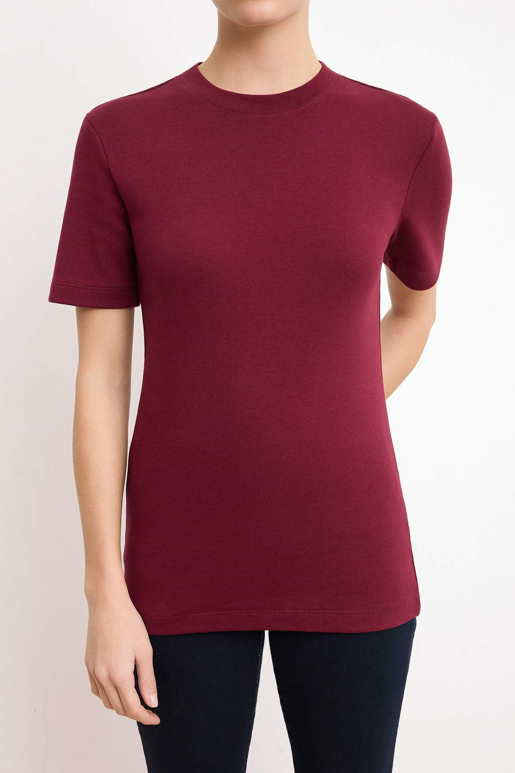 Bordo Fitted/Vucuda Oturan K?sa Kollu Pamuk Ribana Orme T-Shirt TWOSS26TS00080 - Trendyolmilla фото 3