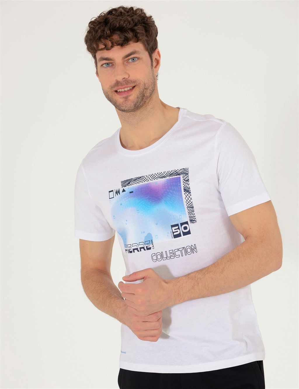 Beyaz Slim Fit Bask_l_ Bisiklet Yaka Ti__rt - Pierre cardin фото 2