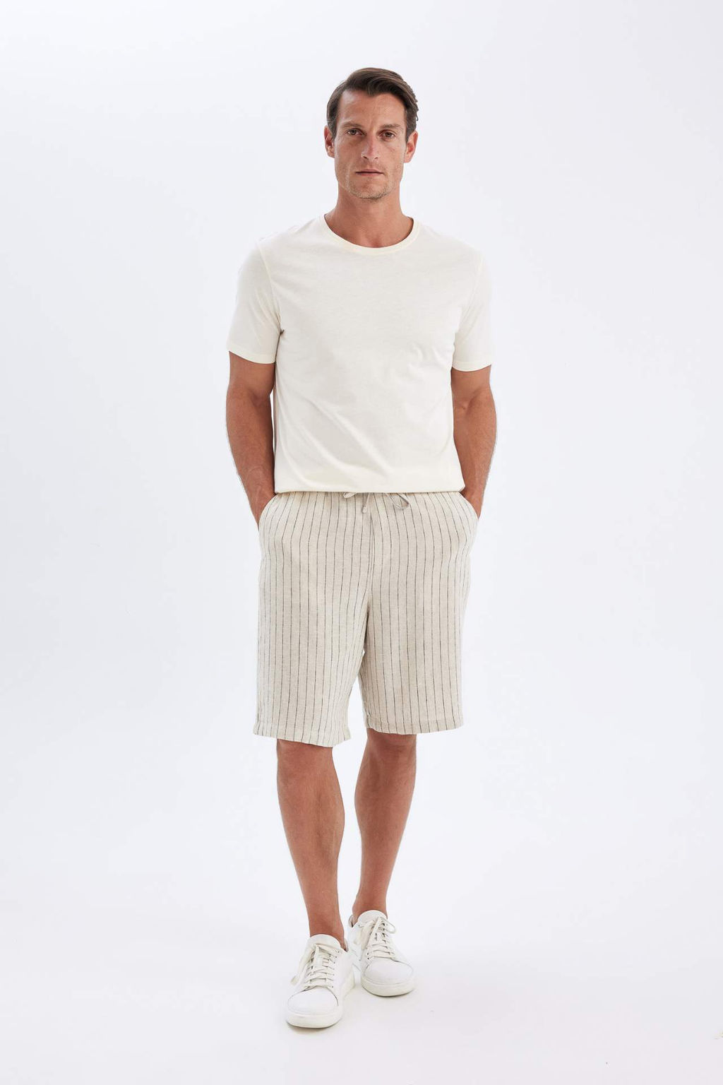 Relax Fit Keten Kar?s?ml? Bermuda Sort - Defacto фото 3