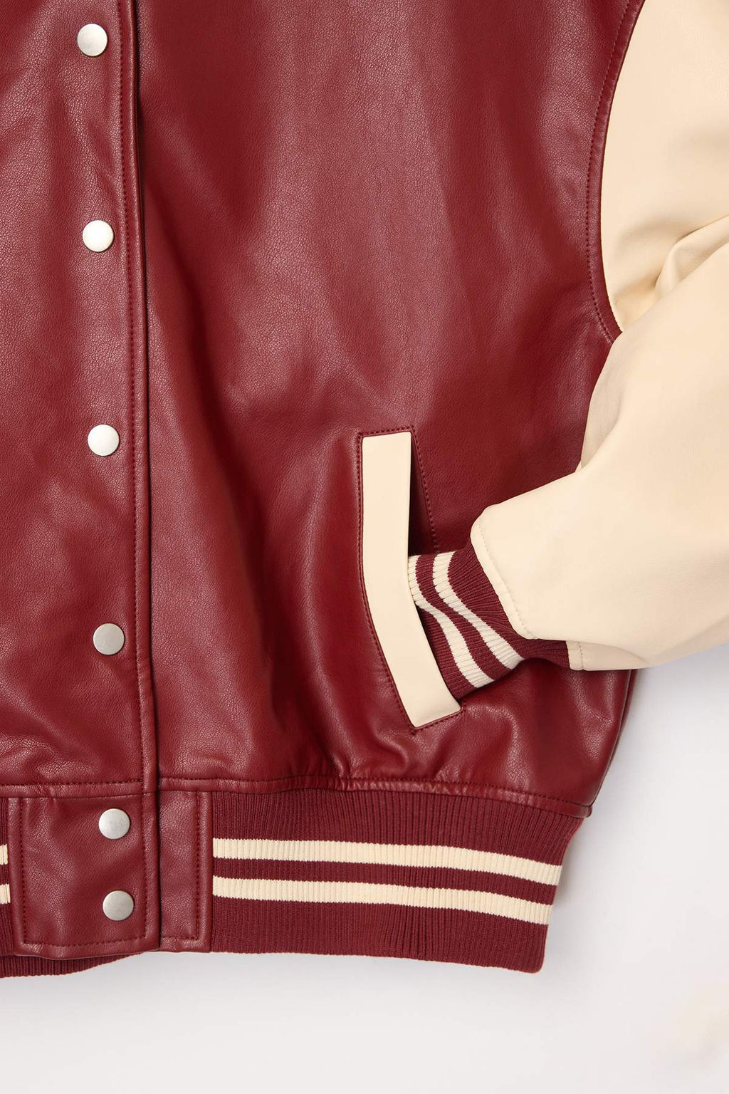 Bordo-Krem Oversize Kal?p Suni Deri Kolej Bomber Ceket Mont TWOAW26MO00006 - Trendyolmilla фото 7