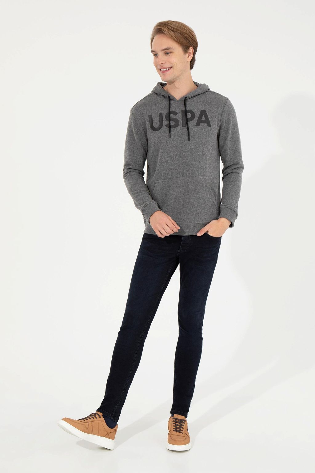 Мужская толстовка с капюшоном цвета антрацит меланж базовая - U.s. polo assn фото 4