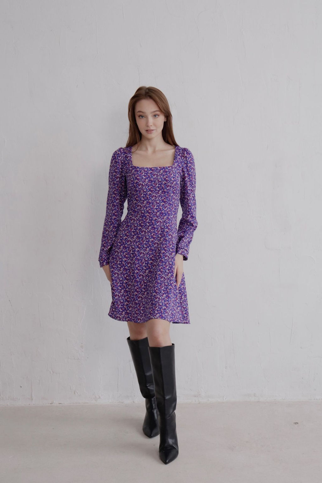 Платье с вырезом каре фиолетовое в цветочек - Martichelli фото 3