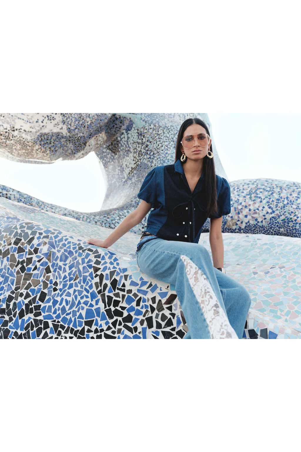Nasiba Hafiz x Trendyol Collection Mavi Wide Leg Dantel Tencel Kar?s?ml? Jeans TWOSS26JE00157