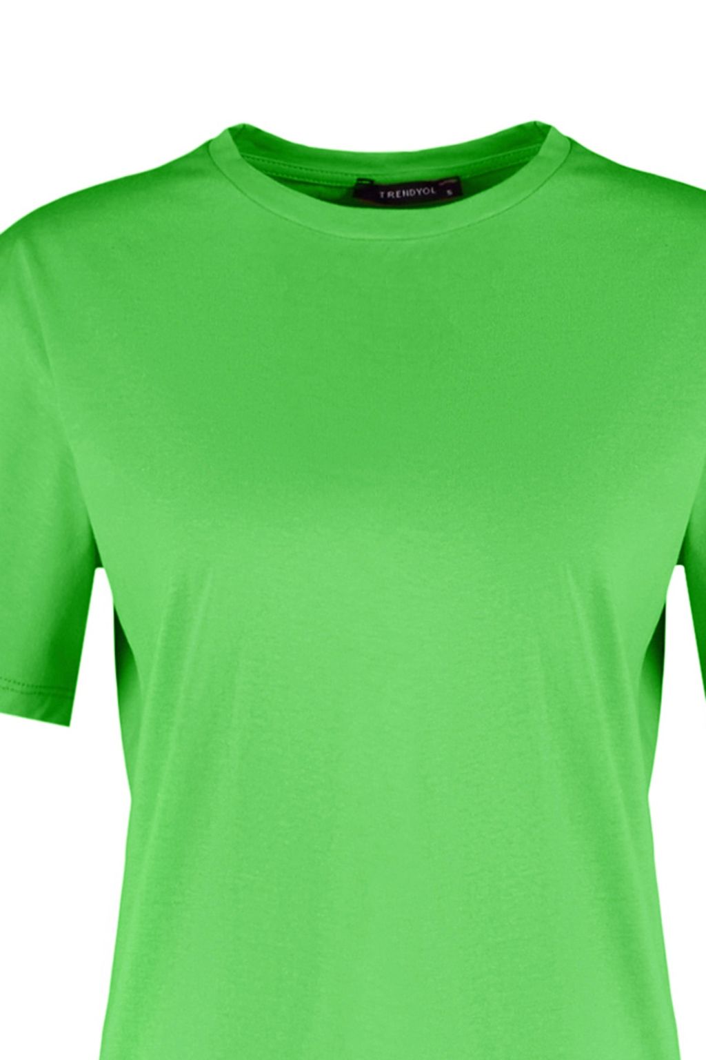 Yesil %100 Pamuk Bisiklet Yaka Oversize/Genis Kal?p Orme T-Shirt TWOSS20TS0134