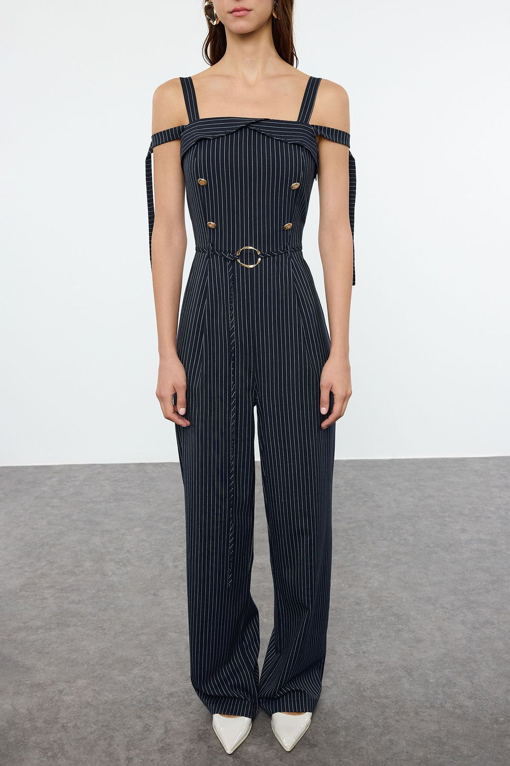 Lacivert Cizgili Kusakl? Kollar? Ayarlanabilir Baglamal? Uzun Tulum TWOAW25TU00017 - Trendyolmilla фото 3