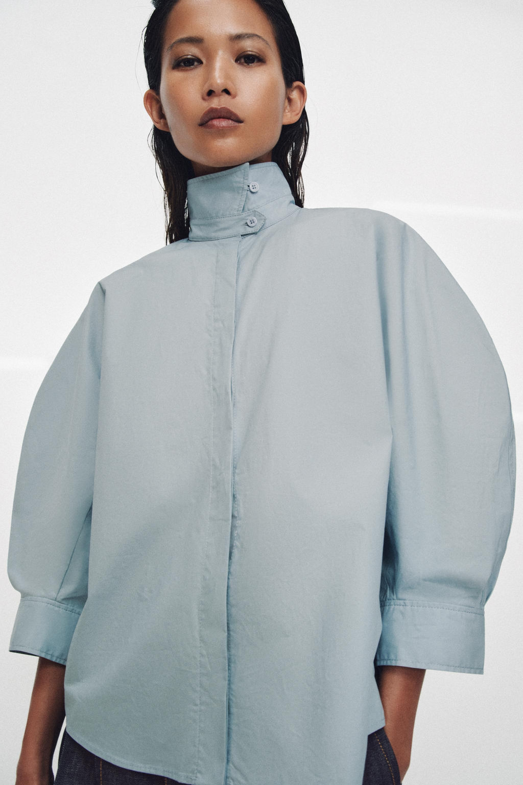 CAMISA MANGA ABULLONADA ZW COLLECTION / Azul / Gris - Zara фото 2