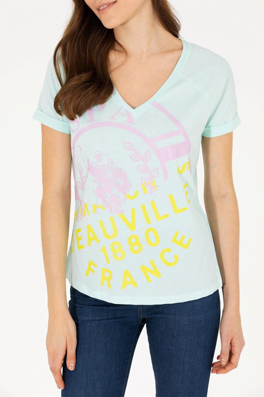 Женская зеленая футболка с v-образным вырезом Неожиданная скидка в корзине - U.s. polo assn фото 6