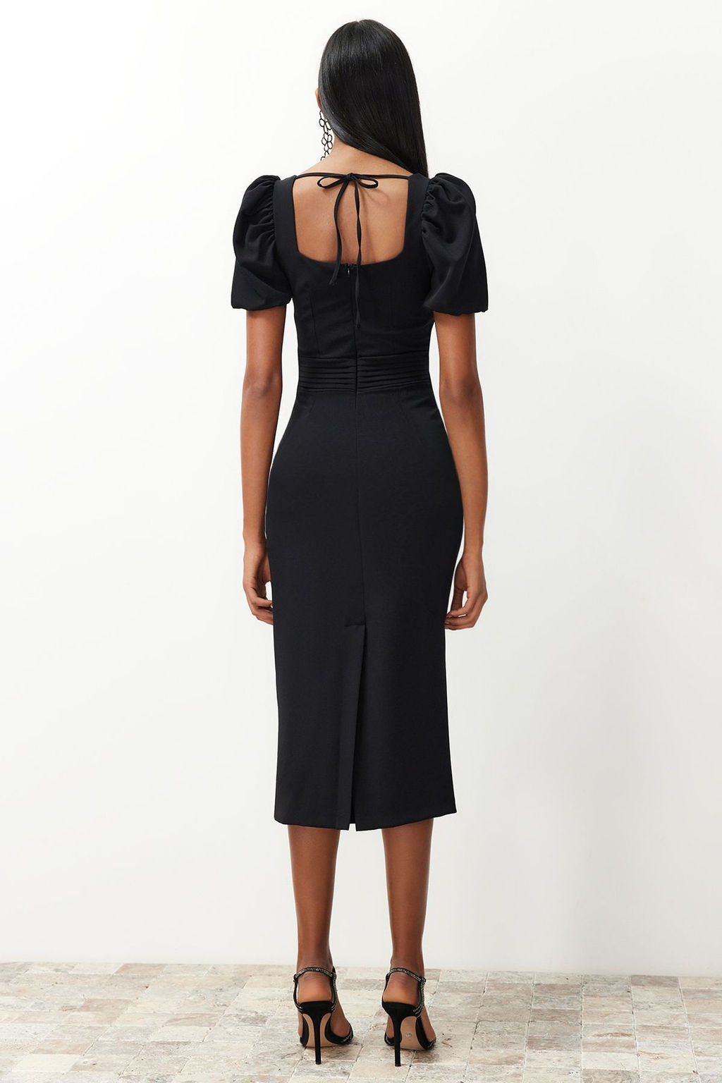 Siyah Bel Detayl? Vucuda Oturan Dokuma Elbise TPRSS24EL00158 - Trendyolmilla фото 6