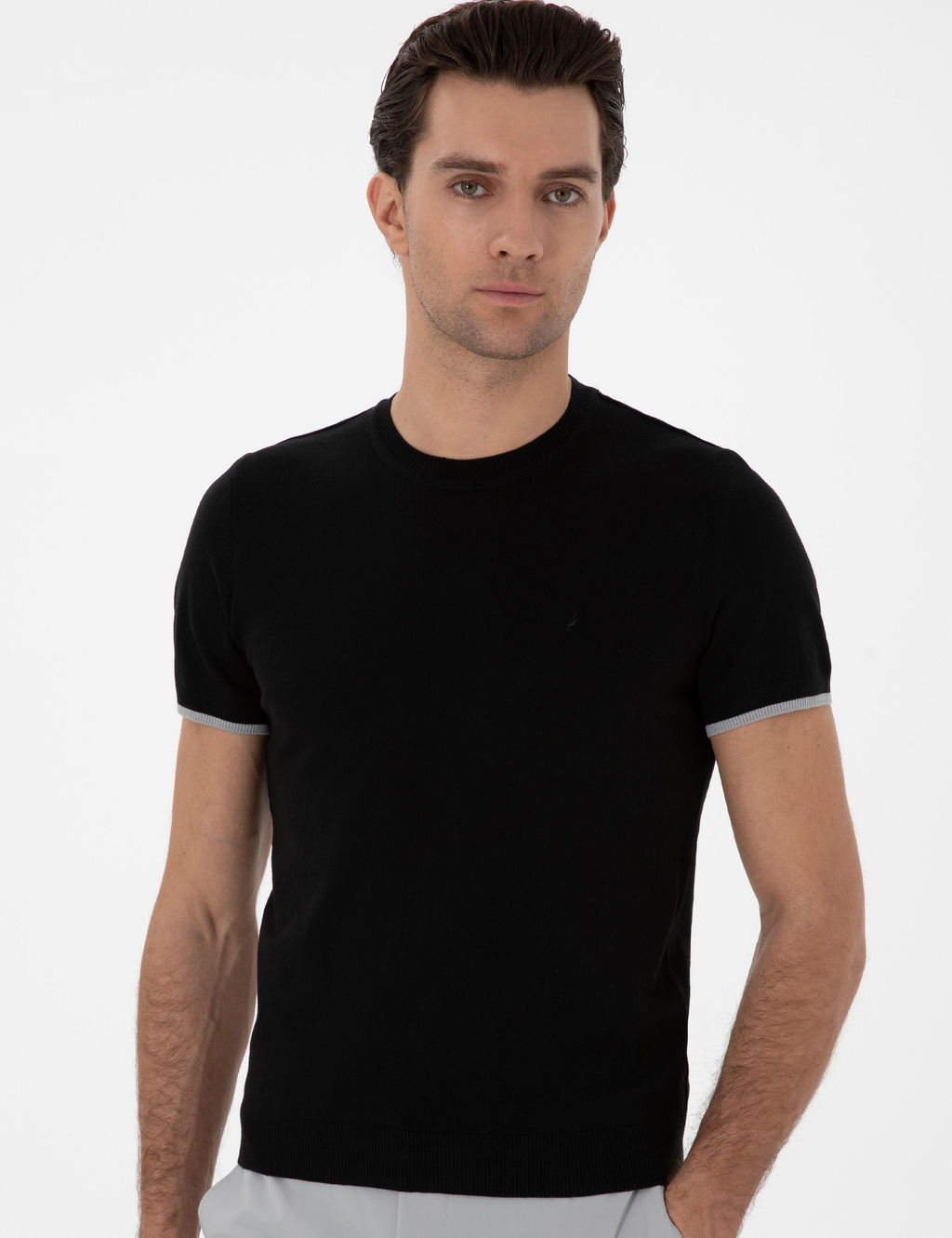 Siyah Slim Fit Bisiklet Yaka Triko T-shirt - Cacharel фото 3