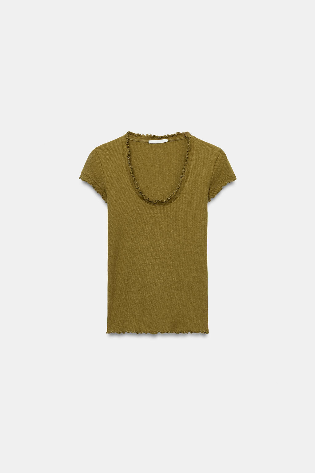 CAMISETA MANGA CORTA CON LINO / Oliva - Zara фото 4