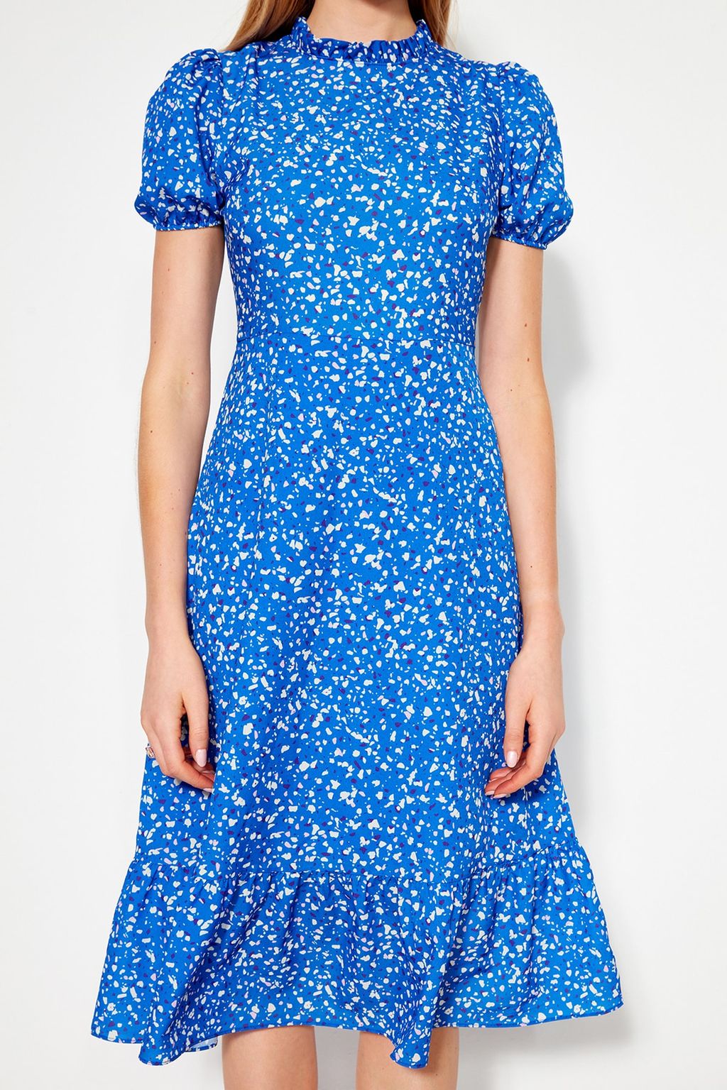 TRENDYOLMILLA Ac?k Mavi Cicekli A Kesim F?rf?rl? Midi Dokuma Elbise TWOSS20EL0894  фото 48