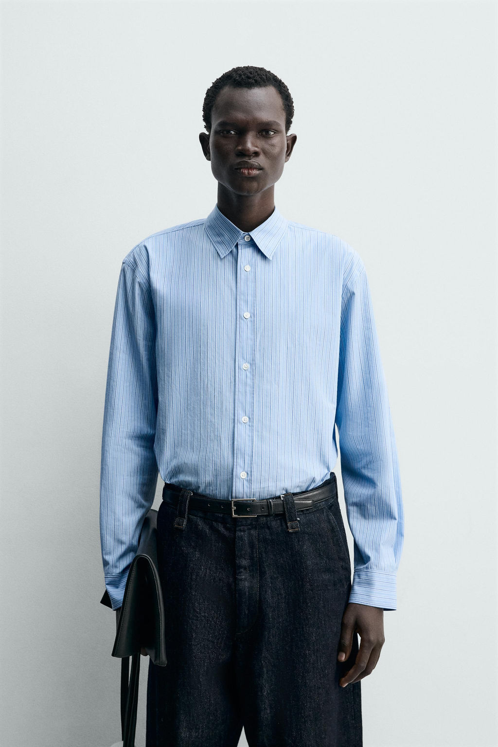 Рубашка CAMISA RELAXED FIT RAYAS голубая