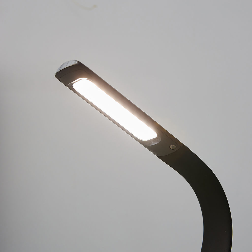 TLD-542 Black/LED/300Lm/5000K/Dimmer Светильник настольный c часами, календарем, термометром, 5W. Сенсорный выключатель. Черный (стилизован под кожу). TM Uniel.