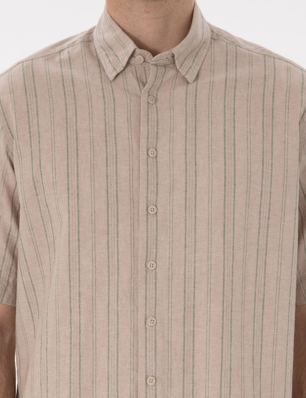 Haki Keten Kar___ml_ Oversize Rahat Kesim K_sa Kollu G_mlek