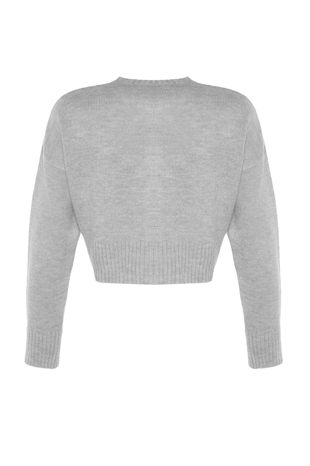 Gri Crop Yumusak Dokulu Dugmeli Triko H?rka TWOAW24HI00198